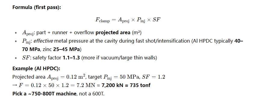 How do I estimate the required clamping force for a new part