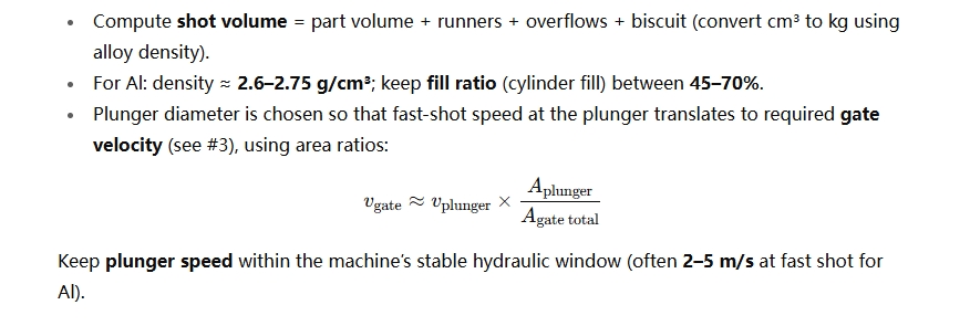 How do I sanity-check shot volume and plunger diameter