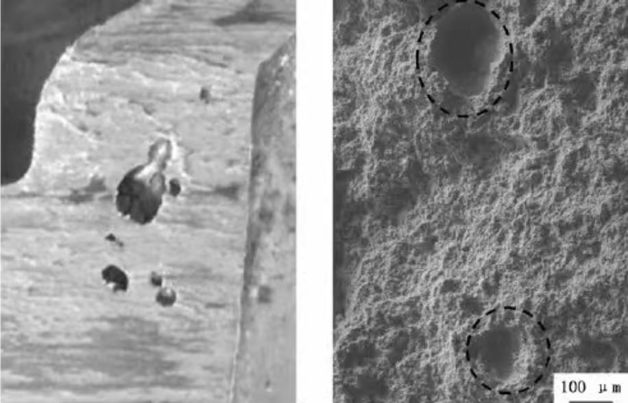 Typical aluminum die casting porosity defect showing small round or irregular voids inside the part